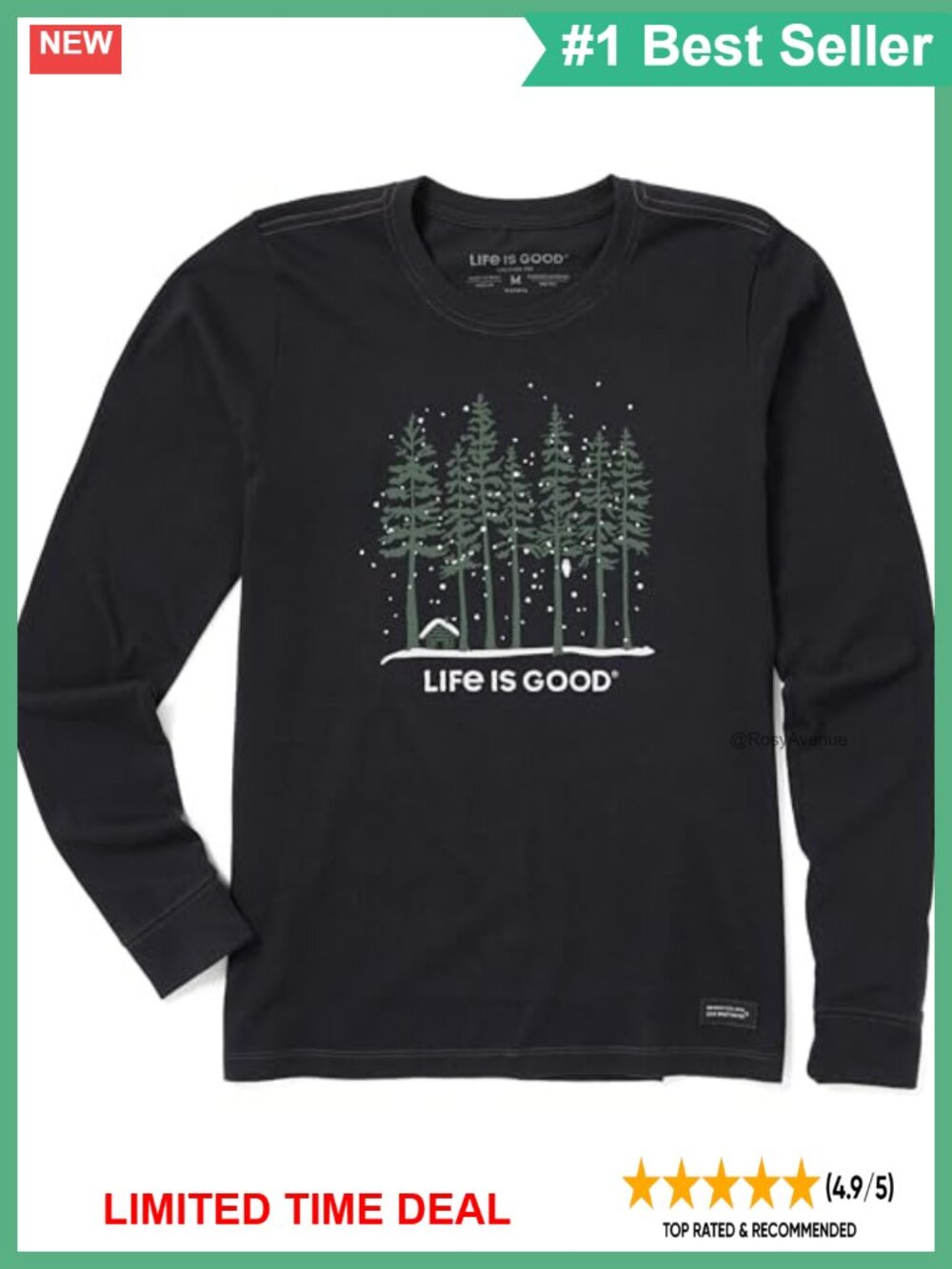 Life is Good Long Sleeve Crusher Tee Crew Neck Cotton Graphic T-Shirt